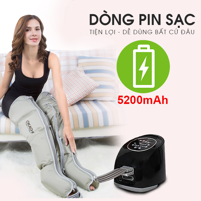 Máy nén ép trị liệu suy giãn tĩnh mạch OKACHI LUXURY JP-3000 Plus (Pin sạc)